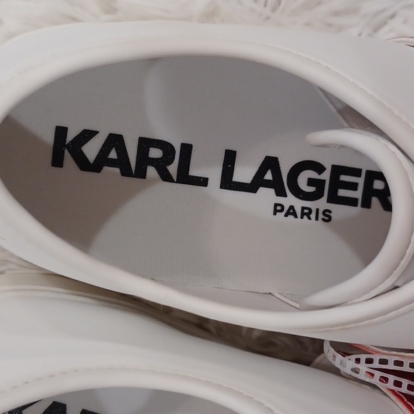 KARL LAGERFELD PARIS REMMY WHITE LEATHER SNEAKERS WITH CRYSTAL EMBELLISHED SZ 11 - Picture 8 of 16